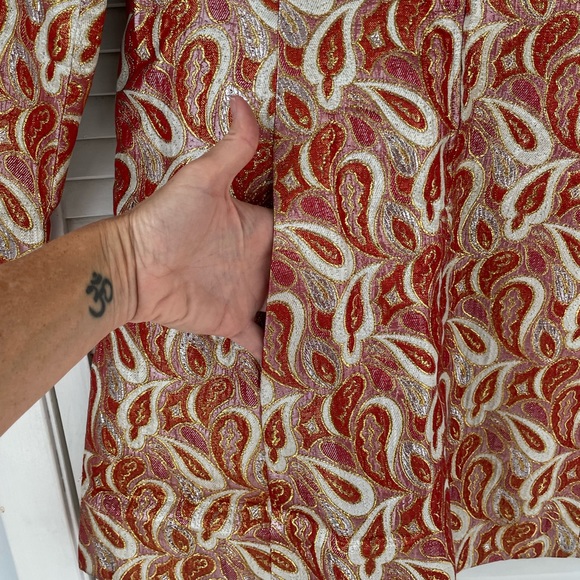 Vintage Ceil Chapman Gold/Orange Metallic Shift A-line Jacket Dress With Pockets - Picture 3 of 10